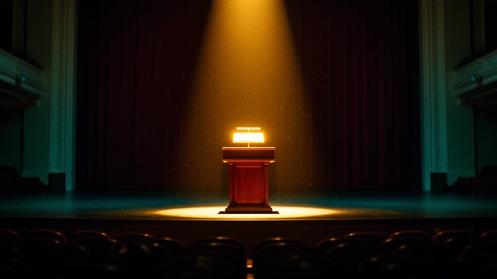 Opening frame of the orchestra film: a podium under a single spotlight