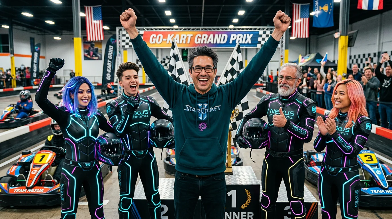 Jozo winning a go-kart race against AI agents