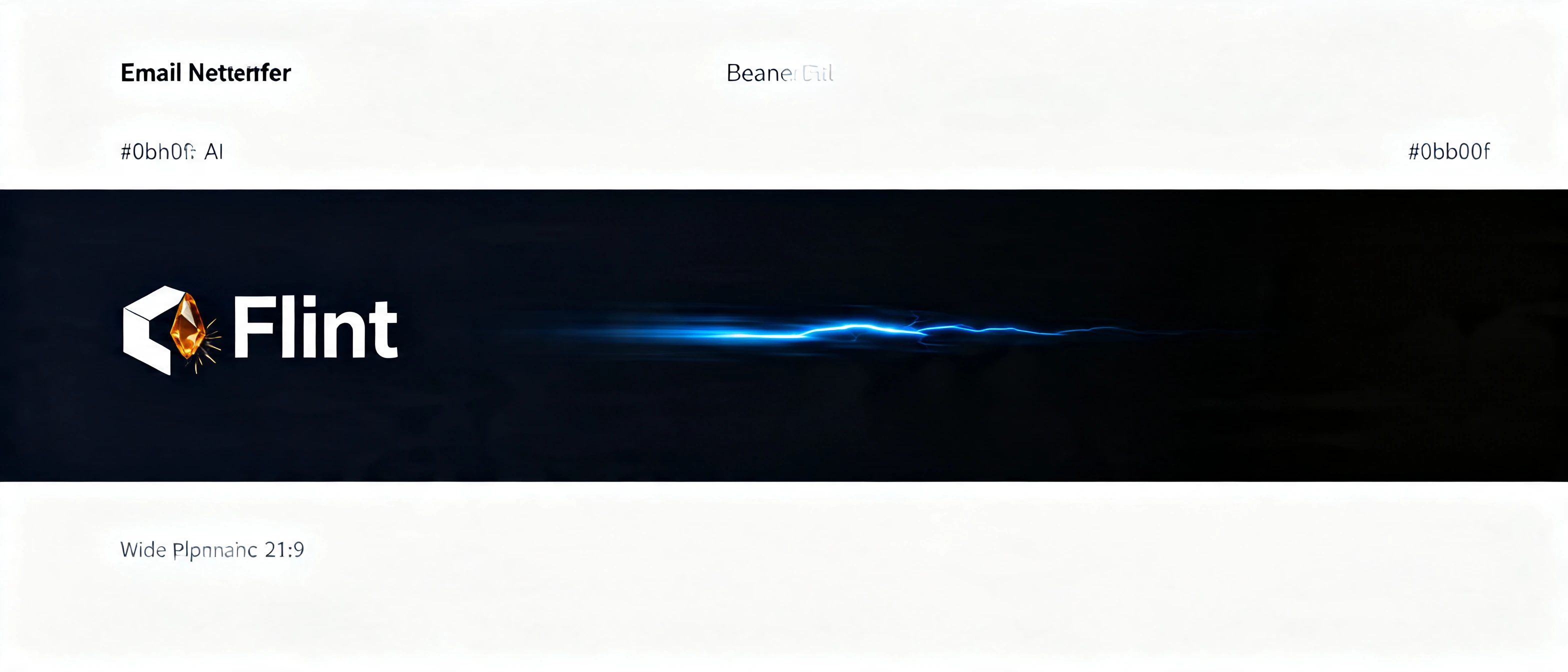 Flint email header — wordmark with amber spark, electric blue light band on dark background